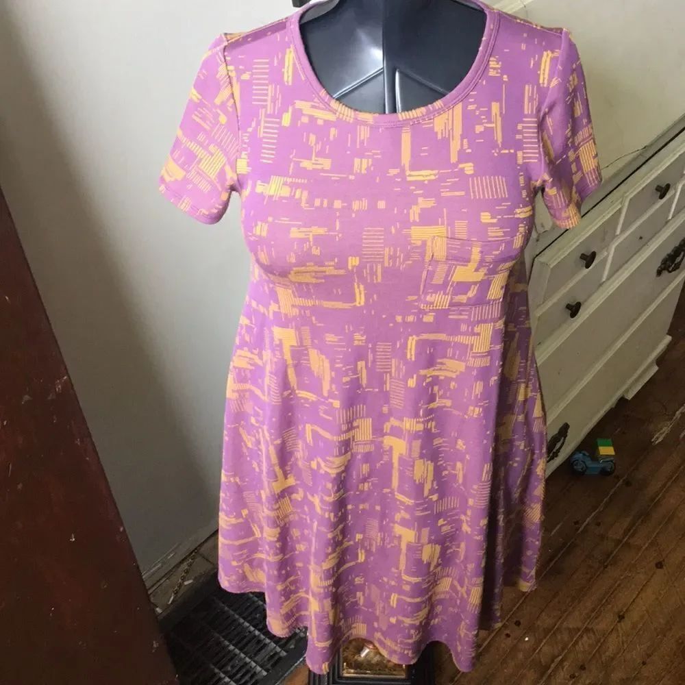 Lularoe Carly XXS high low purple and yellow knit swing dress